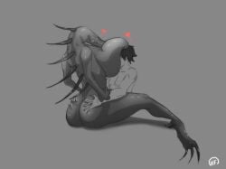 big_ass big_breasts face_on_breast faceless_male grabbing_ass heart monster monster_girl nofapplease scp scp-939 scp_foundation teeth_showing