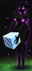 big_breasts big_hands black_body breasts enderman enderwoman kalivero minecraft purple_eyes purple_nipples