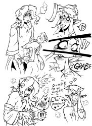 aged_down anthrofied blush cap'n_cuttlefish captain_cuttlefish cum cum_in_mouth dj_octavio earrings english_text fangs gay inkling long_hair male male_only nethervane_(artist) nintendo octoling open_mouth oral pointy_ears splatoon wink yaoi