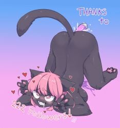 2020 ahe_gao animated anthro black_fur blush english_text feline female female_only furry genital_fluids gif gradient_background heart heart-shaped_pupils nico_(sarammat) nude open_mouth peace_sign pink_eyes pink_hair pussy_juice sarammat sex_toy solo solo_female tail teeth_clenched text tongue_out top-down_bottom-up vibrator vibrator_in_pussy