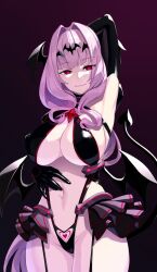 belly_button corruption demon_girl heart_tattoo huge_breasts kouyoku_senki_exs-tia light_purple_hair lusterise magical_girl miyashirou naraku734 navel open_skirt red_eyes sling_bikini spread_navel succubus thong