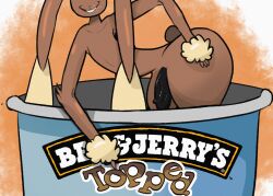 anthro ass ben_and_jerrys big_butt black_penis container cup dessert food genitals hi_res ice_cream lagomorph leporid lopunny male mammal nintendo penis pokémon_(species) pokemon pokemon_(species) rabbit smile solo solo_focus video_games wzzzki