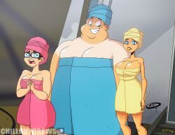 1boy 2girls beth_(tdi) breasts canonical_scene cleavage frostbiteboi large_breasts lindsay_(tdi) owen_(tdi) total_drama_island