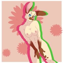 anthro blue_eyes breasts female fur fur_markings furry furry_only heart lagomorph leporid long_ears mammal markings mr._brapion multicolored_body multicolored_fur naked nipples nude pussy rabbit small_breasts solo solo_focus two_tone_body two_tone_fur