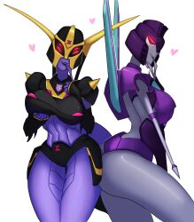 2girls 4_eyes alien alien_girl artist_request big_breasts black_panties blackarachnia breast_grab breasts busty female finger_in_mouth grabbing_own_breast grey_body partially_clothed purple_body purple_panties red_eyes robot robot_girl robot_humanoid slipstream thick_thighs transformers transformers_animated white_background