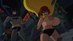 batman batman_(series) cape cosplay crossover dc dc_comics edit erect_nipples female_focus gigantic_breasts gigantic_nipples hanna-barbera martian_manhunter nipples scooby-doo scooby-doo! scooby-doo!_&_batman:_the_brave_and_the_bold screenshot_edit short_hair square_glasses superhero superhero_costume velma_dinkley wardrobe_malfunction wide_hips woot