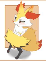 anthro blush bodily_fluids braixen crossed_arms female genital_fluids looking_back nintendo penetration pokémon_(species) pokemon pokemon_(species) pussy_juice shdingo solo vaginal_penetration video_games