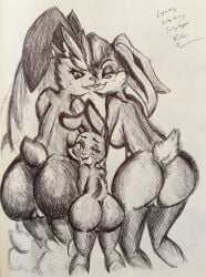 3girls animal_ears anthro ass big_ass bunny_ears bunny_tail crossover disney drawn eyelashes female french_kiss half-closed_eyes judy_hopps lagomorph lola_bunny looney_tunes lopunny mammal monochrome nintendo one_eye_closed open_mouth pikapika212 pokémon_(species) pokemon pokemon_(species) pussy rabbit raised_tail scut_tail signature space_jam tongue tongue_out traditional_media_(artwork) trio warner_brothers yuri zootopia zootropolis