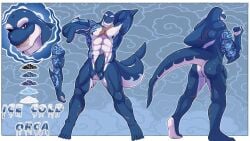 absurd_res anthro ass balls blazar cetacean delphinoid dorsal_fin erection fin fluke front_view genitals glistening glistening_body hi_res humanoid humanoid_genitalia icecoldorca lifted male male_only mammal marine model_sheet muscular muscular_male nude oceanic_dolphin orca penis raised_tail scar smile solo tattoo toothed_whale