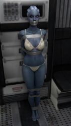 1girls 3d alien alien_girl angry asari bioware bondage bra female fit frustrated gag gagged helpless indoors liara_t'soni mass_effect panties solo tape_bondage taped_ankles taped_legs taped_mouth theblendertaper tied_up underwear underwear_only unhappy_female