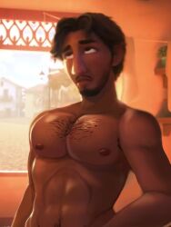 1boy abs beard chest_hair disney edit edited encanto gay latino looking_up male male_nipples male_only nipples pecs pedro_madrigal pubes pubic_hair solo solo_male