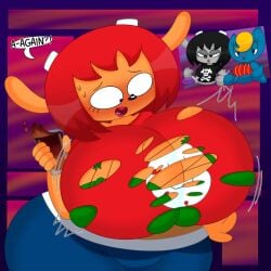 3barts 3girls anthro breast_expansion breasts clothing female female_only huge_breasts katy_kat lammy_lamb massive_breasts multiple_girls parappa_the_rapper rammy_lamb sony_interactive_entertainment torn_clothes um_jammer_lammy wardrobe_malfunction