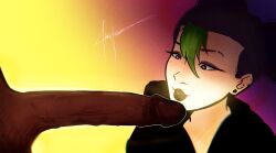 big_penis black_penis female green_hair hary_james777 original original_character partial_male