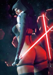 1girls 3d ahsoka_tano alien alien_girl athletic athletic_female big_ass choker dark_side darth_tano el-recondite_(artist) evil facing_away female female_only female_protagonist fit hood large_ass large_breasts lightsaber looking_back orange_skin rear_view revealing_clothes scantily_clad sith solo star_wars star_wars_rebels straps thick_thighs thighhighs togruta