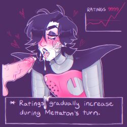 after_oral blowjob cum cum_in_mouth cum_on_face fellatio femboy mettaton mettaton_ex oral penis text text_box undertale unknown_artist yaoi