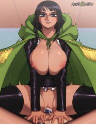 1boy 1boy1girl 1girls arm_support assertive_female bangs black_clothing black_hair black_jacket black_legwear bottomless breast_squeeze breasts cape closed_mouth collarbone colored_pubic_hair cowgirl_position expressionless female green_eyes groin hood hood_down hooded_cape huge_breasts iceburg jacket kamekuzu kameseru leather leather_minidress long_hair long_sleeves looking_at_viewer male male_pubic_hair motion_blur nico_robin nipples no_bra one_piece partially_clothed partially_unzipped penetration penis pov pre-timeskip pubic_hair pussy reverse_rape serious sex shiny shiny_clothes skindentation solo_focus sparse_pubic_hair spread_legs straddling straight tan tanned_skin thighhighs vaginal_penetration water_7 watermark web_address zipper