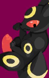 2022 black_body black_fur black_tail canid canine colored digital_drawing_(artwork) digital_media_(artwork) eeveelution feral fox fur genitals hearkyng_(artist) hi_res iltedaliu long_ears lying male male_only mammal nintendo penis pixel_art pokémon_(species) pokemon red_eyes solo solo_male umbreon video_games