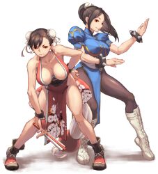 2girls capcom capcom_vs_snk chun-li chun-li_(cosplay) clothing_swap cosplay death_battle fatal_fury female female_only human human_only ishikin@2020 king_of_fighters kunoichi mai_shiranui mai_shiranui_(cosplay) multiple_girls ninja outfit_swap pantyhose qipao snk snk_vs_capcom street_fighter