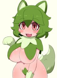 1girls anthro big_breasts blush breasts cat_ears chibi eye_contact female green_hair huge_breasts humanoid looking_at_viewer makino_nono nintendo pokemon pokemon_sv short_hair sprigatito tail thick_thighs thighs wide_hips