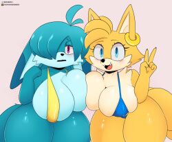 2girls artist_name berkthejerk big_ass big_breasts big_butt blue_eyes earrings embarrassed female female_only fennec fennec_ears fennec_girl fennec_tail fox fox_ears fox_girl fox_tail furry furry_female hourglass_figure huge_ass huge_breasts hyper_ass hyper_breasts idw_comics idw_publishing kitsunami_the_fennec mobian_(species) multiple_girls open_smile peace_sign pink_eyes rule_63 sega sonic_(series) sonic_the_hedgehog_(comics) sonic_the_hedgehog_(idw) sonic_the_hedgehog_(series) tails tailsko thick_thighs