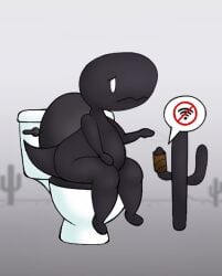 anthro belly cactus desert dinosaur_(google_chrome) google google_chrome humanoid implied_scat outside overweight plant privy sad sitting solo toilet toilet_bowl toilet_paper toilet_use