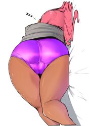 1girls ass bbw big_ass cameltoe dark-skinned_female female long_hair ohasi panties pink_(ohasi) pink_hair purple_panties shirt sleeping tan_skin