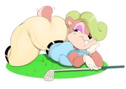 2022 anthro ass breasts chipmunk clothed clothing conker's_bad_fur_day female female_focus female_only fur furry furry_only golf golf_club habbi rareware solo tail usnarbit white_background