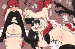 1boy 1girls absurdres after_sex after_vaginal akira_kurusu anus ass bar_censor black_bow black_footwear black_hair black_legwear blush bow breasts brown_background censored clothed_male_nude_female condom cum cum_in_pussy cumdrip female glasses hairbow heart heart-shaped_pupils high_heels highres joker_(persona) kasumi_yoshizawa long_hair looking_at_viewer medium_breasts nipples nude open_mouth overflow penis persona persona_5 persona_5_royal pointless_condom ponytail pussy red_eyes red_hair ren_amamiya sex shoes simple_background sitting solo_focus straight sumire_yoshizawa sweat symbol-shaped_pupils thighhighs translation_request vaginal_penetration val_(escc4347)