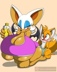 anthro big_breasts digitaldomain123 rouge_the_bat sonic_(series) sunscreen tails