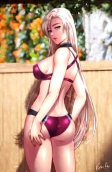 1girls ass aurelia bikini bubble_butt esther-shen human large_breasts legend_of_heroes long_hair pink_eyes platinum_blonde_hair