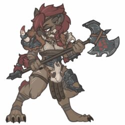 animated animated_gif armor battle_armor battle_axe blood digitigrade eye_patch female furry gnoll muhut red_hair solo solo_female