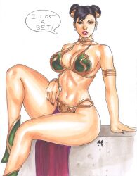 1girls big_breasts chris_foulkes chun-li female female_only slave_bikini slave_leia_(cosplay) solo solo_female speech_bubble street_fighter thick_thighs