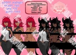 abs adoptable atelier_sol_aer auction black_eyes black_fingernails black_hair black_nails censor_bar censored cup_size dark-skinned_futanari dark_penis dark_skin e-cup_breasts for_sale freckles freckles_on_breasts freckles_on_chest freckles_on_face freckles_on_shoulders freckles_on_thighs futanari horns lingerie markings messy_hair muscular muscular_futanari musk open_suit pants penis_bulge pink_eyes pubic_hair red_hair smile smiling smiling_at_viewer suit tail thick_penis thick_tail underwear xenxia ych ych_(character)