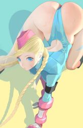 artist_request ass_up back big_butt blue_eyes cacn cammy_white female pink_hat street_fighter thick_thighs twin_braids yellow_hair