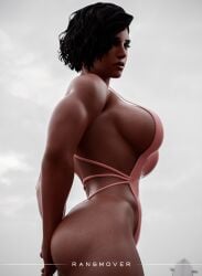 3d ass athletic big_ass blizzard_entertainment breasts dark-skinned_female dark_skin egyptian egyptian_female fareeha_amari female female_only fit fit_female heroine human overwatch pharah posing rangmover short_hair side_view sideboob solo swimsuit tattoo