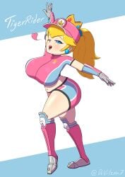 1girls armor big_ass blonde_hair curvy female female_only football football_player football_uniform huge_ass huge_breasts large_breasts looking_at_viewer mario_(series) mario_strikers nintendo pink_shorts princess_peach soccer solo sportswear thick_thighs tigerrider wide_hips wink