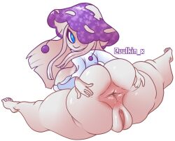 anthro anus ass blue_eyes blush fat_ass feet legs mushroom mushroom_girl mushroom_humanoid myka_(vulkinx) plump_labia pussy spread_anus spread_ass spread_butt spreading transparent_background vulkinx white_body white_skin