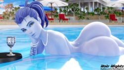 1girls 3d big_ass blizzard_entertainment female female_only laying_on_side noir-nights nude overwatch pool solo_female widowmaker