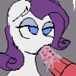 alternate_species animated blue_eyes bodily_fluids cheek_bulge digital_media_(artwork) equid equine eyeshadow fellatio_from_feral female feral friendship_is_magic genitals gif gray_background grey_background hair hasbro horse knochka low_res makeup mammal my_little_pony oral penis pixel_art pony purple_hair rarity_(mlp) red_penis saliva saliva_on_penis transparent_background white_body