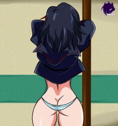 1girls ass ass_cleavage black_hair blue_and_white_striped_panties butt_crack canon_panties female frankaraya frenksdrawings kill_la_kill matoi_ryuuko meme panties red_highlights ryukoredraw shimapan short_hair solo striped_panties tagme unclothing undressing white_skin