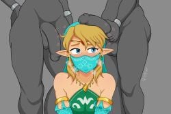 1boy 2futas balls big_penis blonde_hair blue_eyes blush breath_of_the_wild clothed clothing colored colored_edit crossdressing dross edit femboy futa_on_femboy futa_on_male futadom futanari gerudo gerudo_link girly humanoid humanoid_penis hylian imminent_oral imminent_sex jewelry light-skinned_male light_skin link link_(breath_of_the_wild) male male_focus naughty_face nintendo nude pale-skinned_male penis penis_on_head qumer standing steamy_breath surrounded_by_penises the_legend_of_zelda veil worried_expression