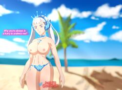 1girls anti_ph beach big_breasts bikini black_clover breasts english_text female female_only noelle_silva panties silver_hair solo text undressed