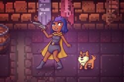 abdl canine dark-skinned_female dark_skin diaper enter_the_gungeon female hira-dontell purple_hair tagme the_hunter_(enter_the_gungeon) yellow_cape