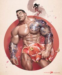 2019 abs big_arms big_biceps big_pecs chinese_zodiac covered huge_biceps huge_pecs lunar_new_year muscles muscular muscular_male pecs pig pig_(chinese_zodiac) silverjow tattoos year_of_the_pig