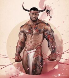 2021 abs big_biceps bodybuilder chinese_zodiac cloth covered fitness_model gay hello_david horns lunar_new_year male muscles muscular muscular_male ox_(chinese_zodiac) pecs silverjow tattoos year_of_the_ox