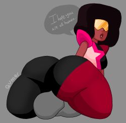 1boy 1girls afro ass_focus big_lips black_hair colored_edit colored_sketch dark-skinned_female dark_skin edit faceless_male facesitting female garnet_(steven_universe) gem_(species) gem_fusion guillion_(toshkarts) huge_ass human male qumer single_female speech_bubble steven_universe toony visor