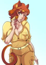 april_o'neil april_o'neil_(mutant) april_o'neil_(tmnt_1987) breasts cat_ears cat_girl cat_tail female female_focus female_only ginger ginger_hair jumpsuit light-skinned_female light_skin looking_at_viewer lufidelis short_hair teenage_mutant_ninja_turtles thighs tmnt_1987 voluptuous yellow_jumpsuit