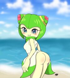 1girls 2022 alien alien_girl alien_humanoid ass beach big_ass big_butt blue_eyes blurry_background blush bottomless breasts butt clothed clothes clothing cosmo_the_seedrian dress dress_lift eyelashes female female_only fingers flora_fauna green_hair highres humanoid legs_together looking_at_viewer no_panties ocean outdoors pepamintop plant plant_humanoid presenting presenting_hindquarters pseudo_hair sea short_hair signature sky sleeveless small_breasts smile solo solo_focus sonic_(series) sonic_the_hedgehog_(series) sonic_x teeth thick_thighs thighs topwear water white_dress white_topwear