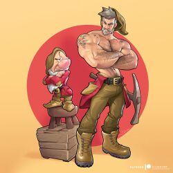 angry big_arms disney grumpy grumpy_(snow_white) hairy huge_biceps male male_only muscles muscular muscular_male silver_hair silverjow snow_white_and_the_seven_dwarfs tattoos