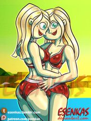 2girls amy_(tdi) blonde_hair esenkas female female_only incest lipstick multiple_girls outdoors samey_(tdi) sisters total_drama:_pahkitew_island total_drama_island twincest twins yellow_hair yuri